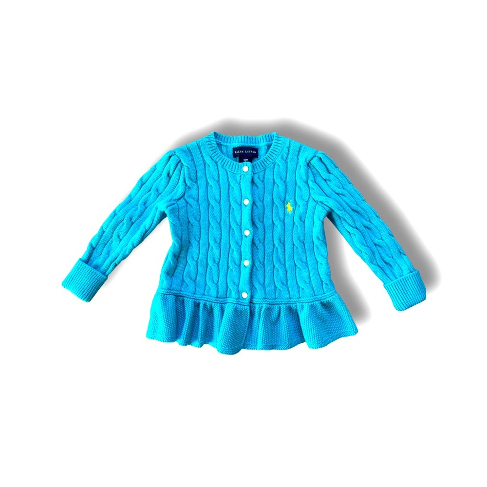 Ralph Lauren Cable Cotton Peplum Cardigan